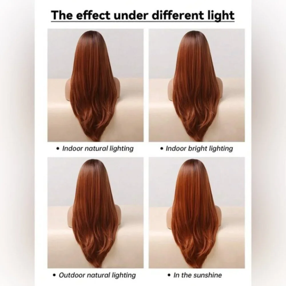 26” Copper Long Wavy natural Synthetic Fiber Full Wig With Bangs for dai… - Picture 10 of 10
